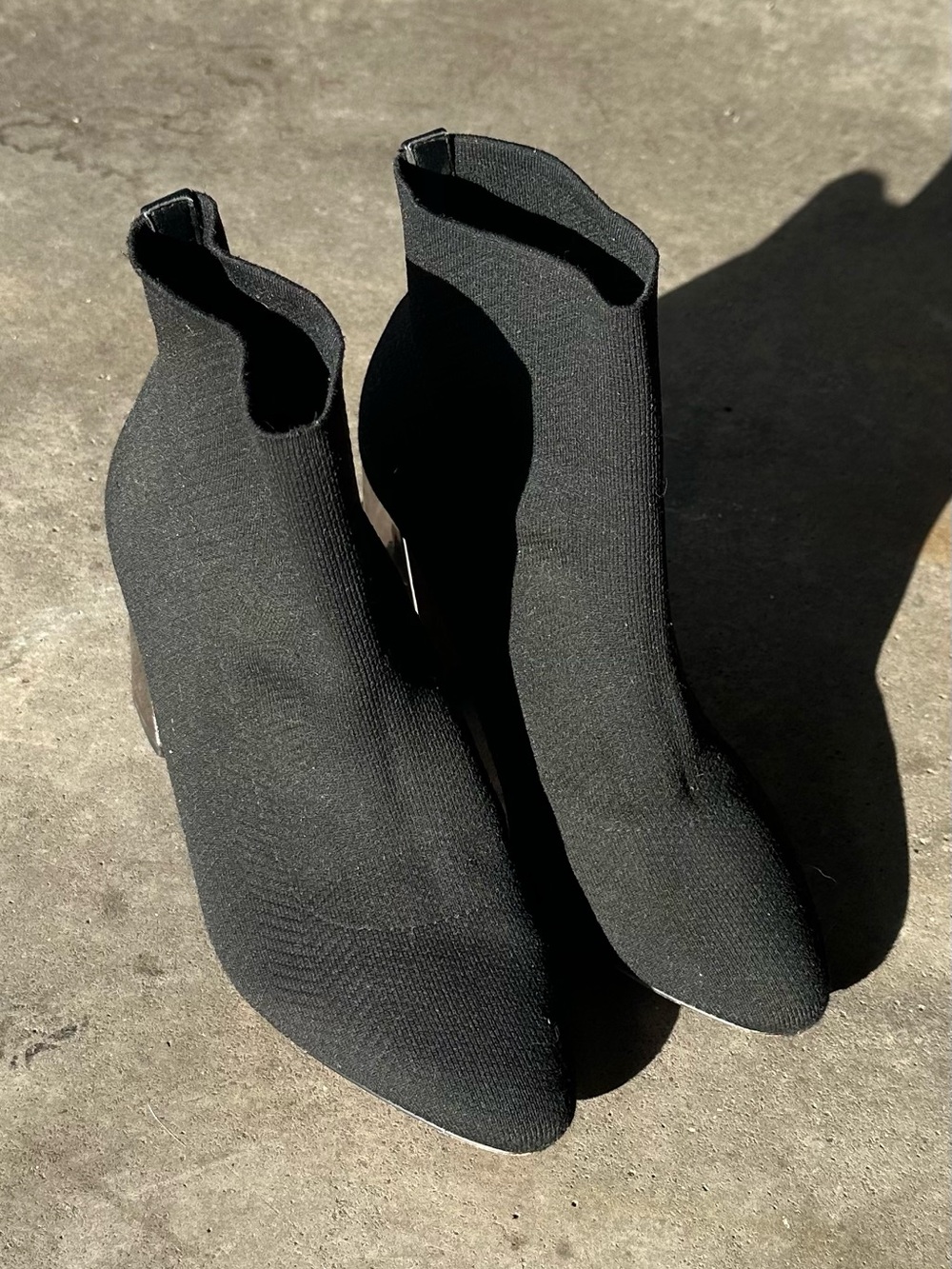 Sole Society Black Knit Sock Booties with Metallic Chrome Block Heel - Size 8.5